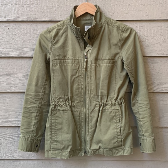 J.Crew Olive Green Twill Utility Jacket Cargo Pockets Drawstring Waist - Picture 4 of 7
